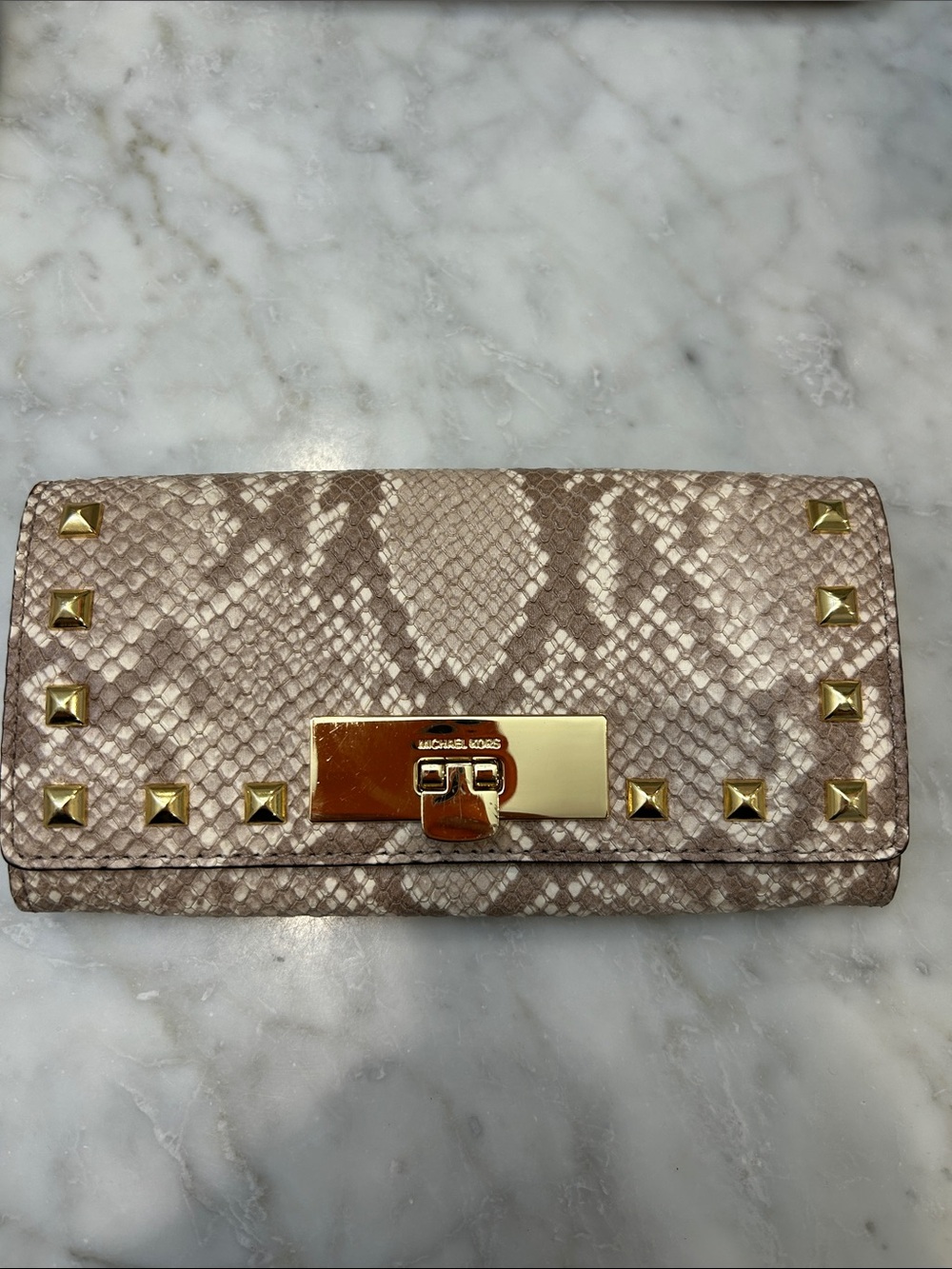 Michael Kors Snake-Embossed Wallet with Gold Studs